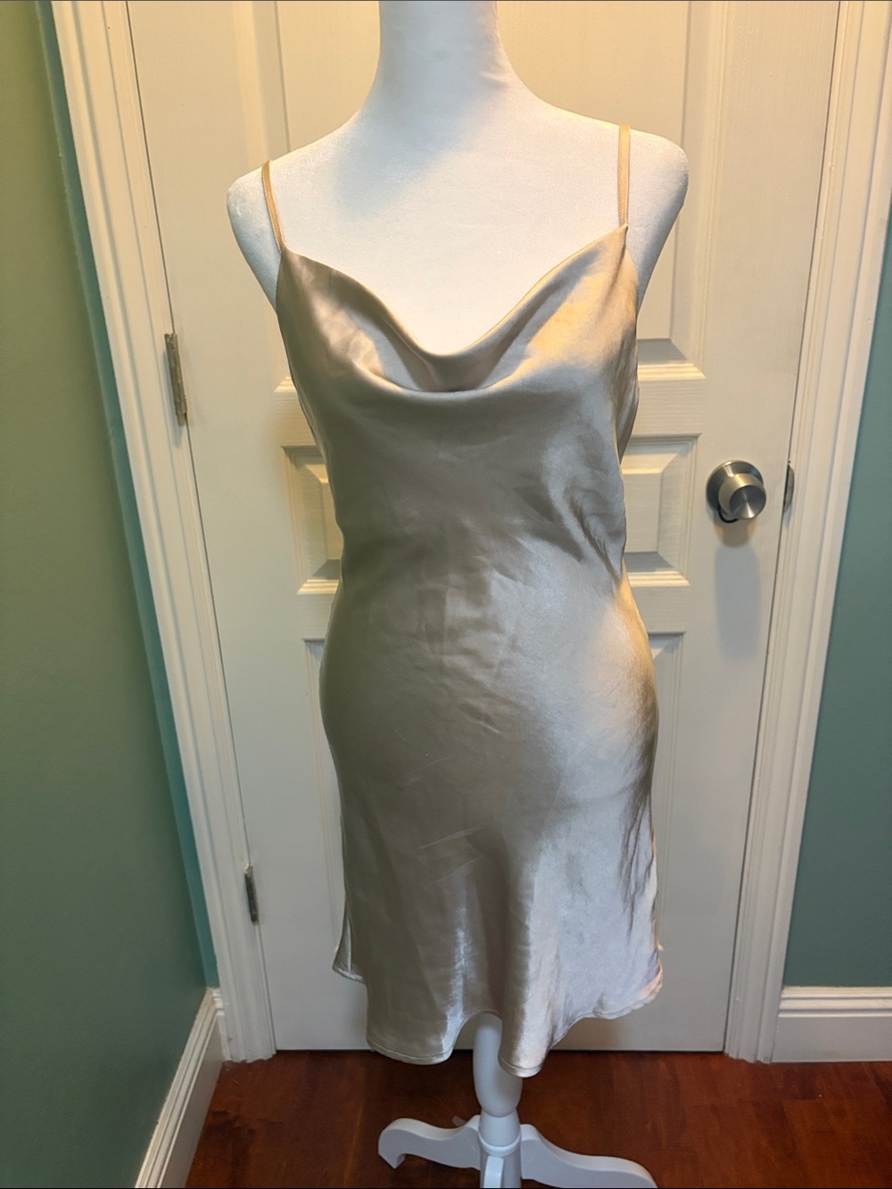 Audrey 3+1 Silk Satin Cowl Slip Dress in Champagne